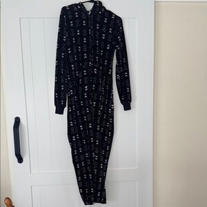 SO Black Pajama Onesie with Heart Pattern